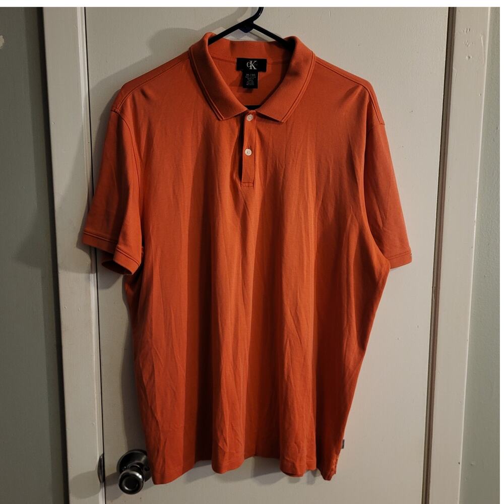Calvin Klein Polo Shirt XL Rust Orange 100% Cotton Classic Dadcore Menswear